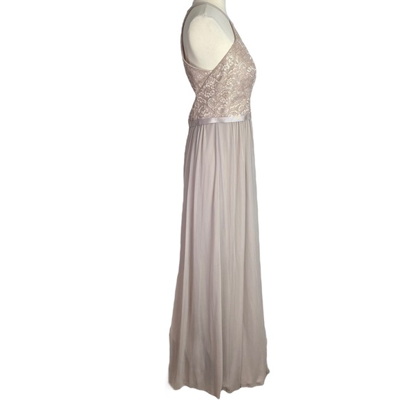 David’s Bridal Gold Metallic Halter Bridesmaid Dress Size 10 Shiny Glitter - Picture 4 of 12